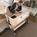 Culla Neonato Pieghevole, fino a 20kg 4 Altezze Regolabili, Culla Co-sleeping con materasso e zanzariera 2 in 1 Lettino Co-sleeping per neonati da 1 a 36 mesi -104*52*100-110 cm-bianco sporco - 4