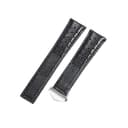 ROUHO 22mm Atmungsaktives Echtleder Uhrenarmband Schweißfestes Ersatz Uhr Band für Tag Heuer Carrera Heritage Chronograph 6-Schwarz + Silber - 1