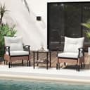 COSTWAY Set di 5 Mobili da Giardino in Rattan, Set Mobili da Esterno con Sedie Poggiapiedi Cuscini e Tavolino in Vetro Temperato a 2 Livelli, Set Conversazione per Portico e Balcone (Beige) - 9