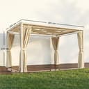 Outsunny Pérgola de Jardín 3x4 m, Cenador de Jardín con Techo Ondulado, 4 Cortinas Extraíbles, Protección UPF50+ y Estructura de Acero Resistente, Pabellón para Exterior, Patio, Terraza, Beige - 7