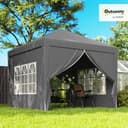 Outsunny 3 x 3 m Garden Pop Up Gazebo, Wedding Party Tent Marquee, Water Resistant Awning Canopy with Sidewalls, Windows, Carry Bag, Grey - 2