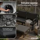 STEELSØN Asteri Sitzgruppe 5-teilig – Gartenmöbel Set mit 2 Sessel, 2 Hocker, 1 Tisch – Balkonlounge Metallgestell Schwarz – inkl. Sitzpolster anthrazit – Terrassenlounge für 2-4 Personen – wetterfest - 3