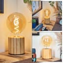 HOFSTEIN Argea Table Lamp, Wooden Table Lamp in Natural/Black, Modern Light in Scandinavian/Boho Design, Switch on Cable, Height 10 cm, E27, Living Room, Bedroom, Dining Room, Hallway, Office - 1