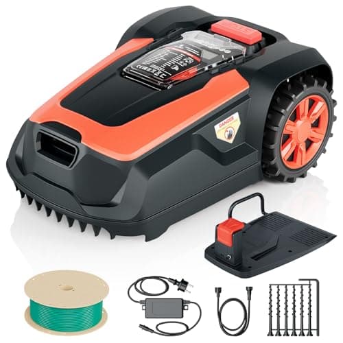 OKAYBOT Robot Cortacésped con Cables Perimetrales 1400 m², Pendiente 47%, Altura de Corte 25-65 mm, Control por App, Sensor de Lluvia