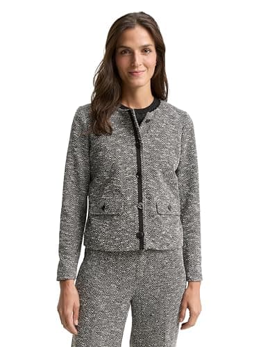 TOM TAILOR Women's Regular Fit Bouclé Jacket, 39180 - Salt Pepper Boucle Structure, L
