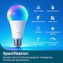 Linkind Matter E27 Smart LED Lampe 1600lm 14W, RGBTW & Weiß (1800-6500K), ersetzt 100W, 104 Szenen, 2,4GHz, kompatibel mit HomeKit/Alexa/Google/Siri/SmartThings, A67, 2er-Pack - 2