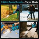 Soffiatore elettrico a batteria 300 km/h con 5 marce e 2 batterie da 6000 mAh – soffiatore senza fili per giardino, foglie, polvere e neve - 5