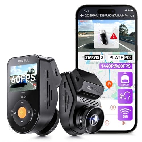 VANTRUE S1 Pro Cámara para Coche, 2,5K 60FPS, 5G WiFi GPS, ADAS, STARVIS 2, visión Nocturna Platepix, G-Sensor dashcam cámara Coche, Monitor de Aparcamiento 24H, Control por Voz & App, máx. 1 TB