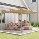 Outsunny Pérgola con Techo Retráctil Pérgola de 3x3 m Cenador de Pared o Independiente con Cierre Magnético Protección UV30+ Pabellón para Jardín Patio Terraza Exterior Caqui - 9