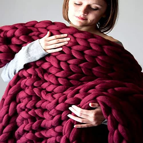 MHUQIA Coperta A Maglia Grossa 50x50cm, Cavo in Filato di Lana Merino Morbida Coperta Calda Fatta A Mano per Divano Letto Divano Letto Ingombrante Grande Regalo di Decorazioni