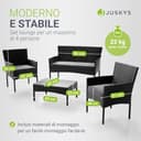 Juskys Salottino in polyrattan Fort Myers 4 Persone con divano a 2 posti, 2 sedie, tavolo e cuscini per seduta resistente alle intemperie nero/grigio Mobili da balcone Set di mobili da giardino - 6