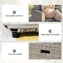 Outsunny 5 Piece Rattan Garden Furniture Set, Nesting Outdoor Furniture Conversation Set with 2 Footstools, WPC Storage Coffee Table, Cushions, Wicker Garden Sofa for Conservatory, Terrace, Dark Grey - 9