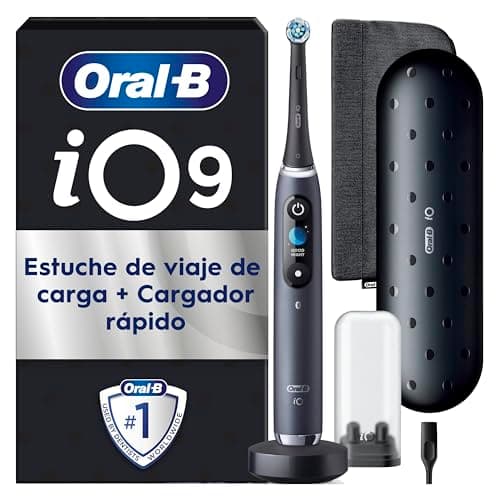 Oral-B iO 9 Cepillo de Dientes Eléctrico Negro con Mango Recargable, 1 Cabezal, Estuche de Viaje Con Cargador y Funda Magnética, 7 Modos De Cepillado, Sensor De Presión, Diseñado por Braun
