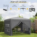 Outsunny 3 x 3 m Garden Pop Up Gazebo, Wedding Party Tent Marquee, Water Resistant Awning Canopy with Sidewalls, Windows, Carry Bag, Grey - 3