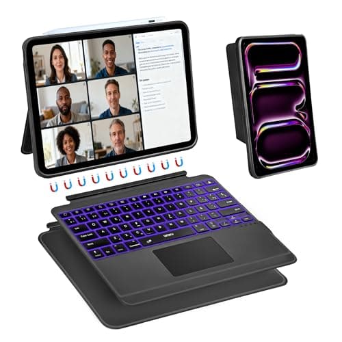 WIWU Funda Teclado para iPad Pro 13 M4/M5 2024/2025 Carcasa Magnética 3 en 1 Desmontable Teclado con Touchpad Soporte Ajustable Teclas Retroiluminadas 7 Colores (Negro, iPad Pro 13"(M4/M5 2024/2025)