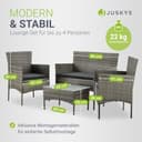 Juskys Salottino in polyrattan Fort Myers 4 Persone con divano a 2 posti, 2 sedie, tavolo e cuscini per seduta resistente alle intemperie grigio melange Mobili da Balcone Set di mobili da giardino - 6