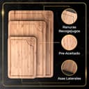 Deer & Oak Set de 3 tabla cortar cocina bambú con asas y ranuras, tabla de cortar madera pre-aceitada, tablas de cocina 33x24 28x20 22x15 cm, chopping board ecológica - 5