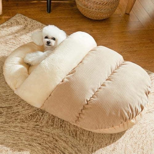 Monbaer Comoda cuccia per gatti a igloo, con fondo antiscivolo, in pile, calda, per interni, per gatti e cani di piccola taglia, lavabile (M, 62 x 40 cm, marrone)