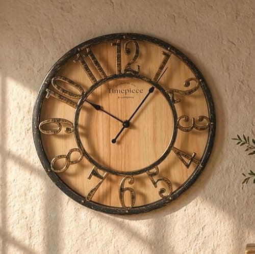 K&L Wall Art 50cm große Vintage Wanduhr industrielle Landhaus Wanduhren Holz-Metalloptik ohne Tickgeräusch lautlose Uhr