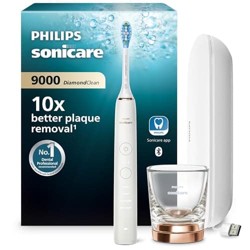 Philips Sonicare DiamondClean 9000 spazzolino elettrico con app, sensore di pressione, 4 modalità, 3 livelli di intensità, bicchiere di ricarica e custodia da viaggio, porta USB, Oro rosa, HX9911/94