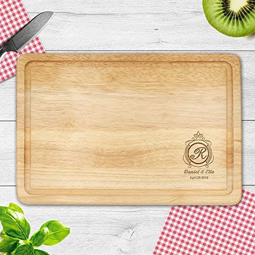 Personalised Chopping Board | Cheese Board | Oak Wooden Cutting Board - Wedding Gift Laser Engraved Housewarming Gift Anniversary Mothers Day Gift for Couples & Families(5- Initial Design)