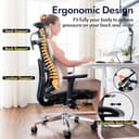 TONFARY Sedia da ufficio ergonomica in rete - Schienale alto traspirante, supporto lombare, schienale inclinabile, profondità del sedile regolabile e bracciolo 3D - Grande e alta, supporta 150 KG - 8