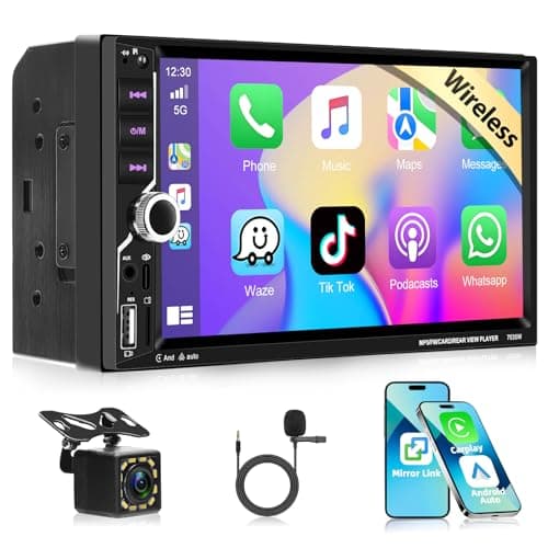 Autoradio Motorsi Wireless CarPlay Bluetooth 5.2, 2 DIN, touchscreen HD da 7 pollici con Android Auto/Mirror Link/comandi al volante/USB/TF/radio FM/audio AUX, telecamera posteriore + microfono
