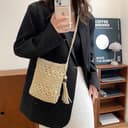 Bolsos Tejidos Crochet Bolso de Mano Mujer Hippie Bolsa Bolsos Pequeños Mujer Summer Beach de Crochet Hechos A Mano Hecho Tejido Bohemio Ideal para Playa Verano Vacaciones(Beige) - 7