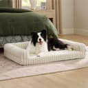 BEDSURE orthopädisches Hundebett Grosse Hunde - 89x64x18cm wasserdichtes Hundesofa mit Memory-Schaum & Eierkarton-Schaum, waschbarer und Abnehmbarer Cordbezug Hundecouch, Creme - 8