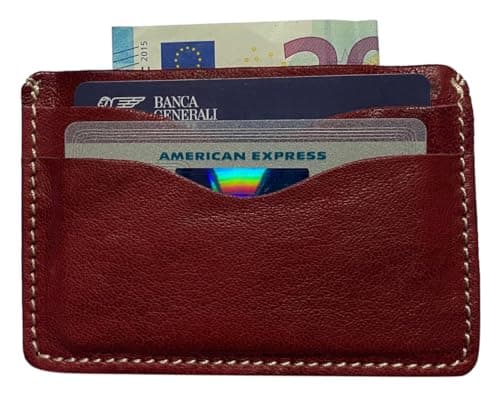 CG - Talento Fiorentino, portafoglio, astuccio in vera pelle lavata, pregiata e riciclata effetto vintage, porta tessere e bancomat fatto a mano a Firenze, Made in Italy (Rosso effetto vintage)