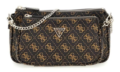 GUESS Noelle II Double Pouch Crossbody Bag Brown Logo