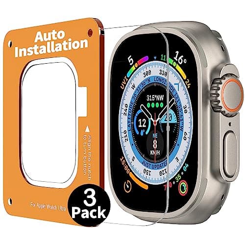 Uluck 3 Stück Panzerglas Kompatibel Apple Watch Ultra 3 (2025)/ Ultra 2/ Ultra 49mm, 3 Stück 9H Displayschutz mit Auto-Ausrichtungskit, Blasenfreie, Wasserdicht, Kratzfest