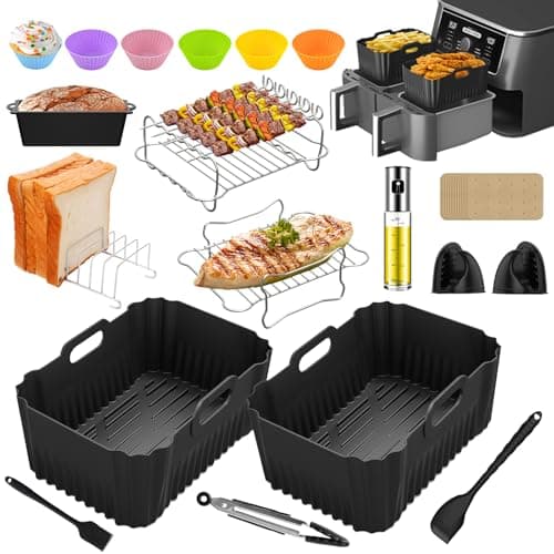 Zubehör Airfryer für Ninja Foodi MAX Dual Zone Heißluftfritteuse AF400EU AF300EU AF400EUCP DZ400EUSTGD, 2×Silikonform Heissluftfritteuse 9,5L, Weiteres Zubehör im Lieferumfang Enthalten