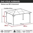 BRAST® Alu Pavillon Summerdream | viele Modelle & Farben | Größen 3x3m 3x4m | Moskitonetz + LEDs | TÜV geprüft | wasserdicht | UV-Schutz | festes Dach | 3x4m Grau LEDs - 3