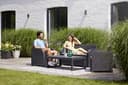Keter Carolina Lounge Set, Mobili da Giardino con Divano 2 Posti, 2 Poltrone e Tavolino con Altezza Regolabile e Effetto Legno, Grafite - 2