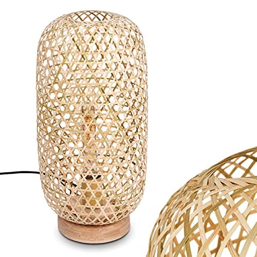 Table lamp Batumi, Natural Bamboo Table lamp, Floor lamp in Scandinavian Design with Light Effect and on/Off Switch on The Cable, Height 45 cm, Ø 22 cm, 1-Flame, 1 x E27, Without Bulb
