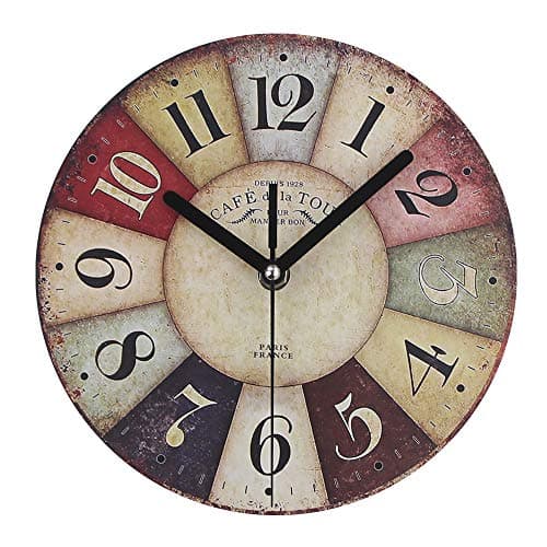 Timelike Reloj de pared vintage silencioso - Reloj de pared de madera colorida para cocina, dormitorio en estilo toscano, relojes de pared de diseño moderno para decorar tu casa