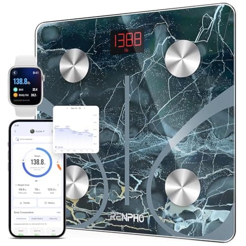 RENPHO Weighing Scales for Body Weight, Smart Body Fat Scale Bluetooth, Digital Bathroom Scales, BMI Body Composition Monitors with Smartphone App, Marble, Elis 1