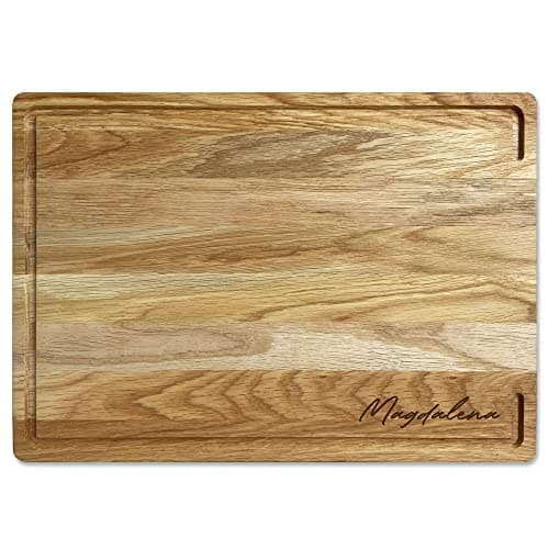 LOOXIS Personalised Premium Chopping Board with Name Engraved - 40 x 30 cm, Oak Wood, Juice Groove, Steak Board, Charcuterie Board - Gift Idea for Men, Women, Father's Day, Mother's Day, Housewarming