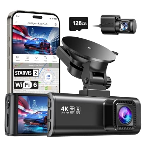 REDTIGER Dash Cam 4K/2.5K Anteriore e Posteriore, Dashcam STARVIS 2, Schermo IPS da 3,18 Pollici, Scheda da 128 GB Inclusa,WiFi 5,8 GHz,GPS,WDR Grandangolare a 170,Supporta Fino a 256 GB(F7NP)