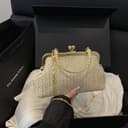 Borsa a tracolla per le donne borse a tracolla con catena rimovibile in tessuto pochette toted borse borse con chiusura a bacio borsa con manico superiore, Marrone, One Size - 7