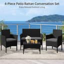 Yaheetech 4-Piece Rattan Patio Furniture Set, Outdoor 4 Seater Patio Conversation Sets with Glass Top Coffee Table, Weather Resistant Garden Conversation Set for Patio, Backyard, Deck, Black/Gray - 2