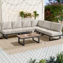 Merax Garden Furniture Sets 5-6 Seater, Outdoor Modular Corner Sofa Modular Set with Glass Tabletop, Patio Conversation Set with Backrest Cushions for Garden Terrace, Grey - 1