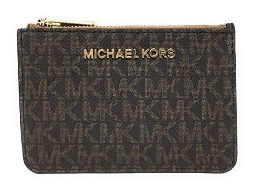 Michael Kors Jet Set Travel - Custodia piccola con cerniera con porta carte d'identità, twill rivestito in PVC, marrone e ghiandola, taglia unica, twill, Marrone e ghianda, Taille unique, Twill