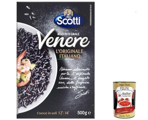 6x Riso Scotti Venere Integrale, Schwarzer Reis, gewachsen in Italien, Vollkorn, 500 g, reich an Ballaststoffen und Antioxidantien, vakuumverpackt + Italian Gourmet polpa 400g