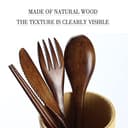 Set di posate in legno, 4 posate riutilizzabili in stile giapponese con 1 cucchiaio, 1 forchetta, 1 bacchette, 1 coltello in legno con sacchetto, posate da viaggio per cucina, casa, ufficio - 3