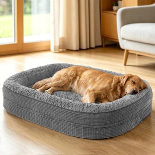 Pawk Orthopädisches Hundebett Grosse Hunde, 107x81cm Vierseitiges Nackenrolle Hundebett Orthopädisch, Memory Foam Hundekorb XL Wasserdicht rutschfest, Hundebetten Abnehmbar und Waschbar Outdoor, Gris