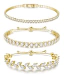 Dochais 3 Stück Tennis Armband Damen Gold Zirkonia Armbänder Diamant Armband Damen Armbänder Glitzer Tennisarmbänder Strass Kristalle Set für Frauen Mädchen Ehefrau Mutter Schmuck Geschenk B - 1