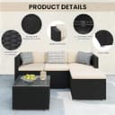 Yaheetech 5 Pieces Patio Furniture Set, PE Rattan Garden Modular Lounge Sofa Set with Tempered Glass Table and Water-Resistant Cushions for Patio, Balcony (Black/Beige) - 4