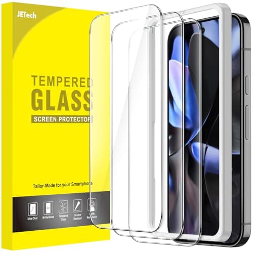 JETech Protector de Pantalla para Google Pixel 10/10 Pro / 9/9 Pro, Cristal Vidrio Templado con Marco de Instalación Fácil, Compatible Huellas Dactilares, HD Clara, 3 Unidades